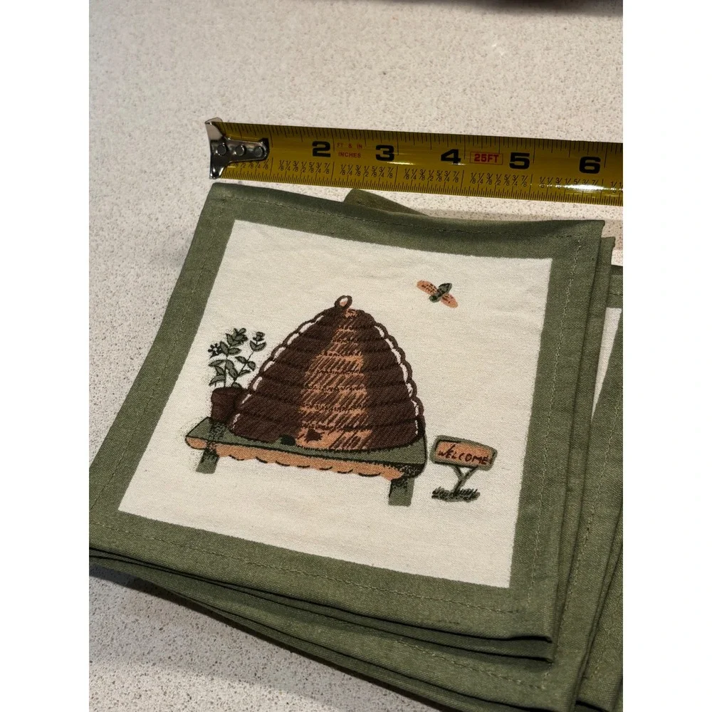 Vintage Pfalzgraff Beehive Cloth Coasters Set of 8 Sage Green Cream Bee 6x6